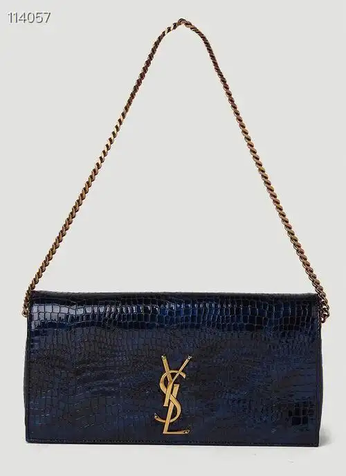 saintlaurent女士鳄鱼压纹蓝色印花单肩包
