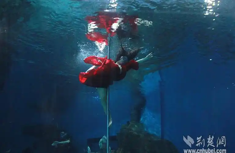 武汉女孩水下憋气秀钢管舞