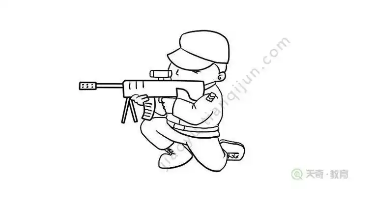 卡通画军人扛枪简笔画