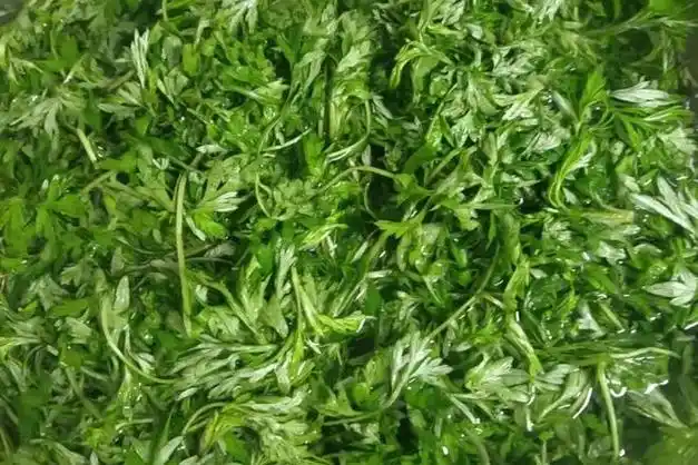 盆中放入艾草泥,少量的面粉,小苏打少量,然后把艾草糊跟面粉放进去搅