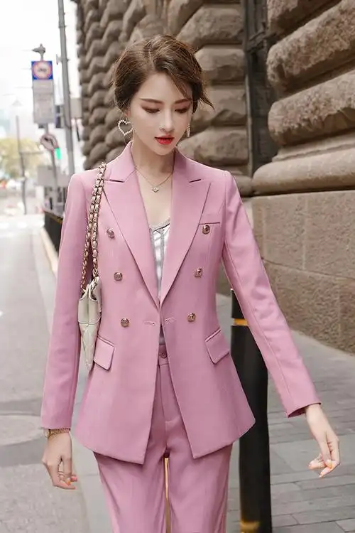 粉色小西装外套女韩版时尚气质显瘦流行商务正装百搭职业西服套装