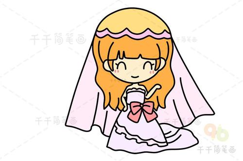 穿婚纱的卡哇伊小女孩简笔画