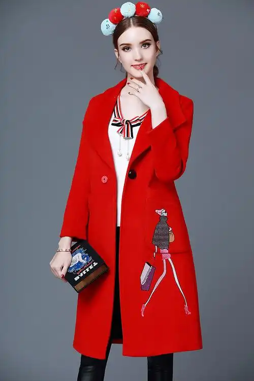 欧美2016冬装新款女装时尚女郎刺绣百搭