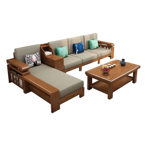 德致实木沙发组合新中式三人贵妃转角全实木套装客厅组合布沙发床