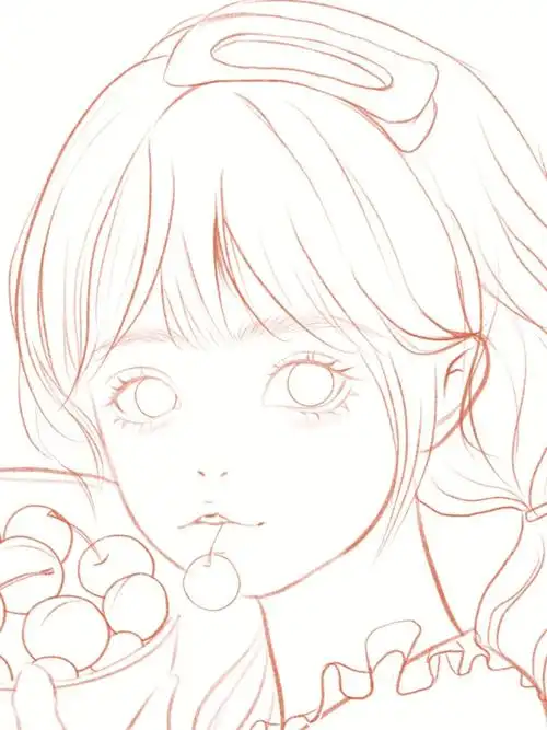 水彩风少女线稿临摹练习