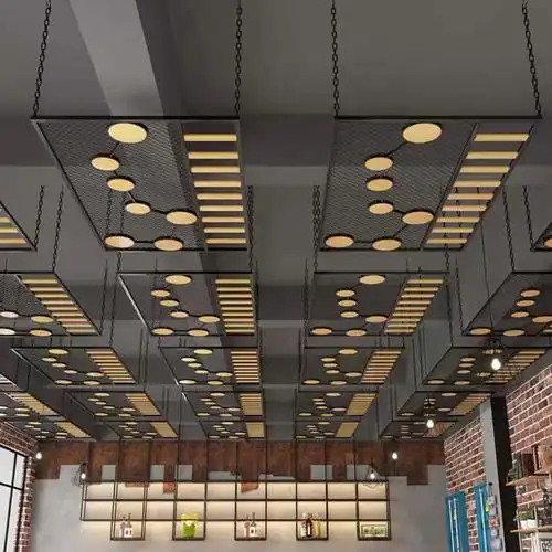 餐厅工业风铁艺吊顶网格酒吧天花板铁网麻绳木条复古简约装饰定制