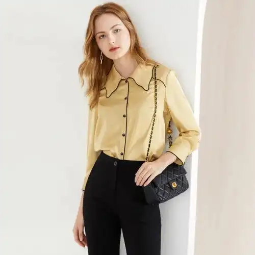 黄色42*1 yiner音儿女装秋季时尚描边polo领长袖衬衫上衣8c50330420