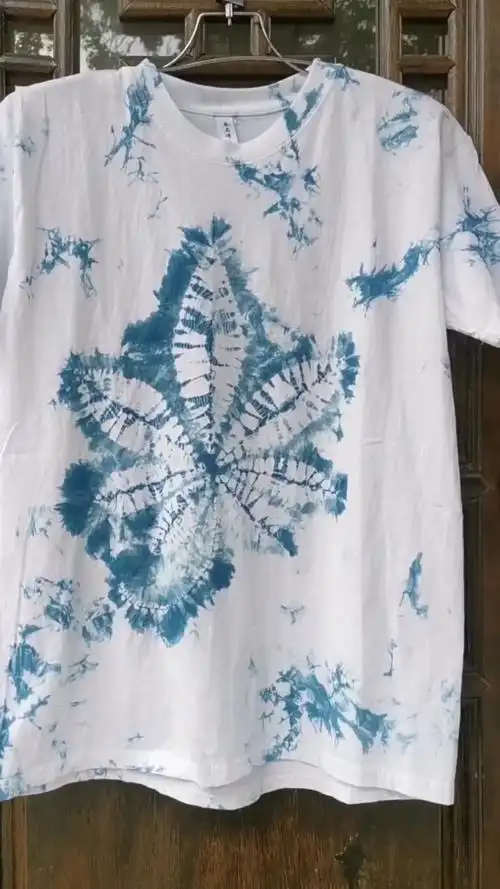 云南大理手工扎染男女植物染上衣宽松短袖棉t恤夏装蓝染休闲半袖