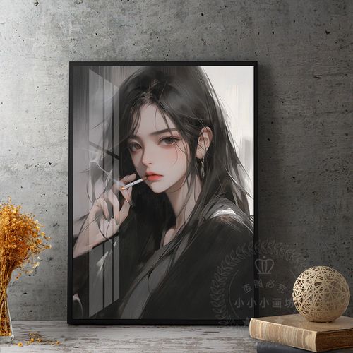 复古高冷酷女孩二次元动漫少女装饰画客厅墙有框挂画卧室宿舍摆件