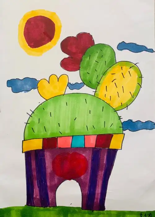 诚睦路小学一年级部_☆艺橙儿童画社团☆《坚强的仙人掌》