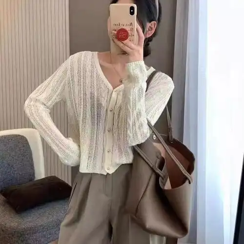 防晒开衫女夏季外搭罩衫薄款白色针织衫长袖短款外套