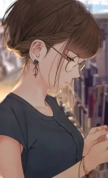 戴眼镜的女孩手绘风短发动漫少女侧脸手绘手机壁纸手绘短发守望先锋