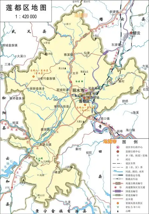 丽水市1区7县1市高清地图,浙江陆域面积最大地级市