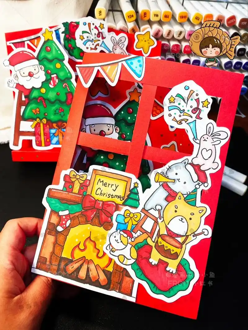 【圣诞节贺卡】马克笔手绘 有教程 有线稿.#圣诞节 #手绘贺 - 抖音