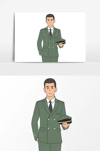 手绘托着军帽的军人形象卡通图片下载