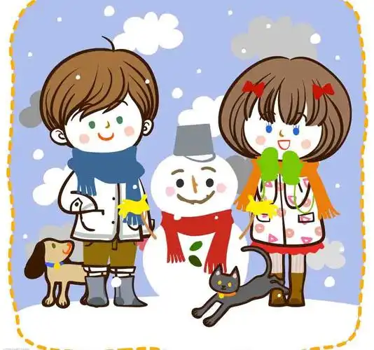 堆雪人的男孩女孩图片