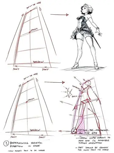 简单的不同角度人体透视画法