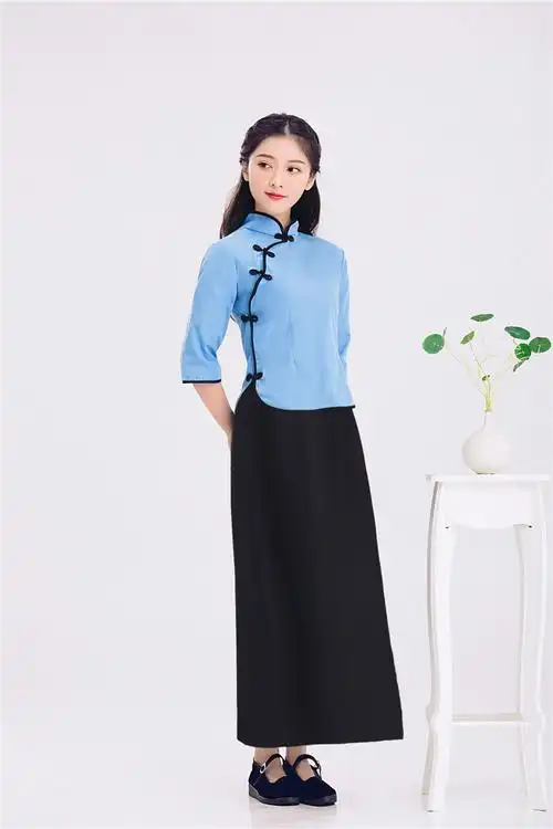 民国风女装棉麻茶服套装民国学生装女夏五四青年装学生装复古校园风