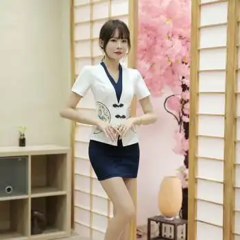 sjqy足疗技师工作服女夏洗脚城足浴酒店前台工装美容师制服按摩套装