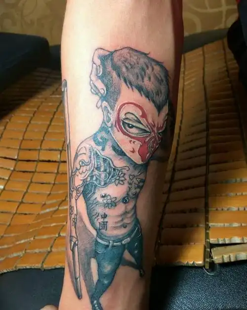 社会猴纹身图片_手臂传统人物成品纹身图案