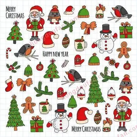 绿色红色和白色的圣诞节 圣诞老人姜饼小人袜子简笔画大全