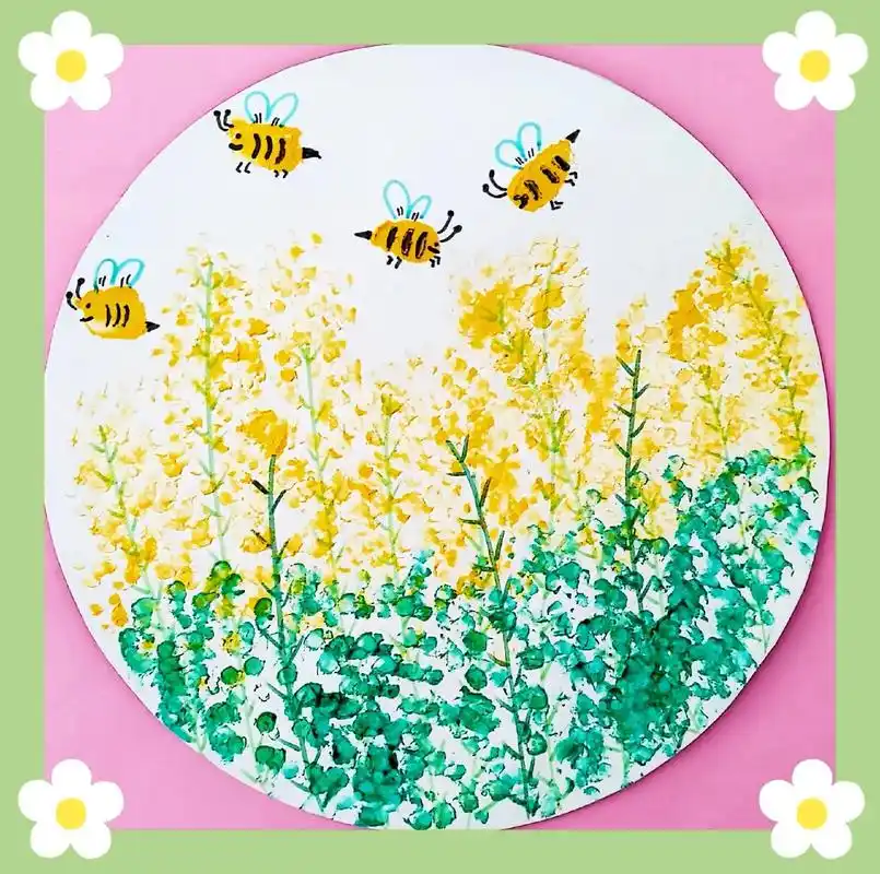 手指点画《油菜花》简单的颜料点画,小班小朋友都可以轻松驾驭哦 - 抖
