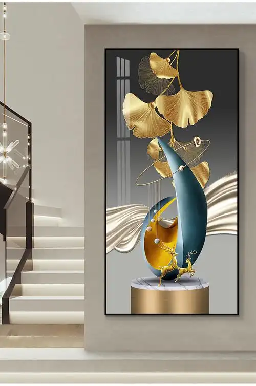 入户轻奢玄关装饰画客厅进门走廊过道现代简约挂画竖版玄幻墙壁画