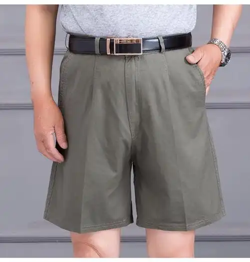 夏季爸爸西装短裤中年人男士宽松外穿五分裤40岁50中老年休闲米白8083