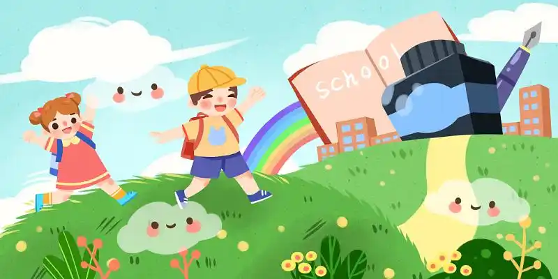 复学教育背景手绘风开学季卡通可爱原创插画背景素材