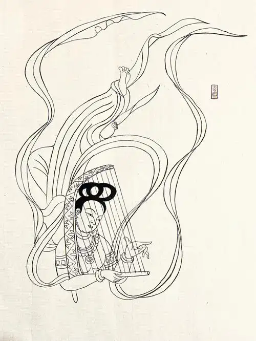 敦煌白描飞天伎乐菩萨