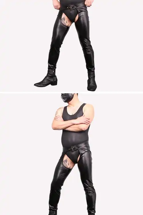 男士开裆修身pu裤性感紧身皮裤紧身小脚裤nk93演出服夜店皮裤