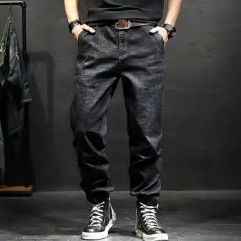 森马集团旗下棉致牛仔裤男宽松黑色男士加肥加大码胖子直筒休闲长裤子