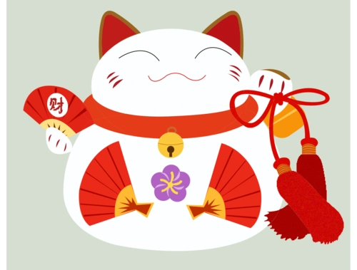 红白招财猫拿扇子吉祥发财免扣元素
