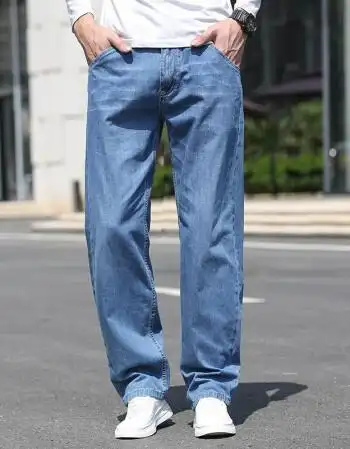 沐秋春季牛仔裤男士宽松直筒阔腿大裤脚休闲宽腿男裤加肥加大春秋款长