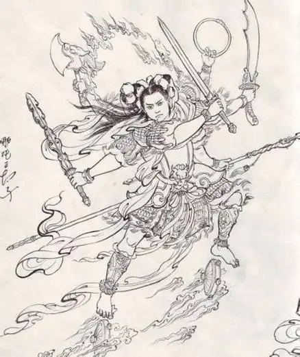 哪吒三头六臂简笔画怎么画打架