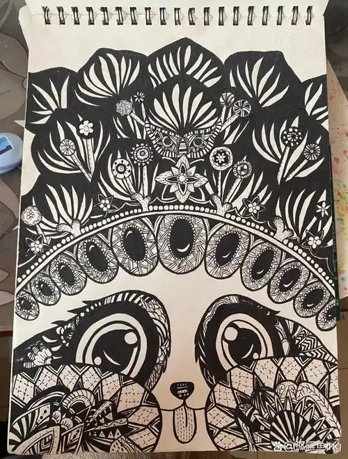 临摹黑白装饰画【国朝熊猫】 八开素描纸 1铅笔起型 2勾线笔勾边,涂色