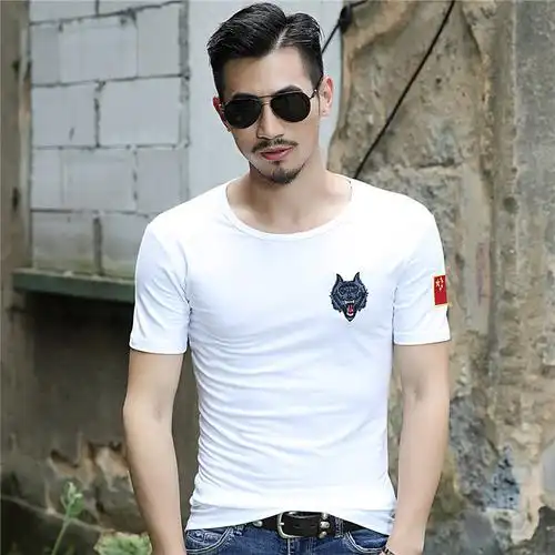 夏季新款军迷男士短袖t恤中国特种兵国旗男t恤刺绣狼头迷彩军装