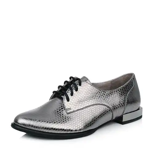 hushpuppies暇步士专柜同款银色贴膜牛皮女皮鞋日常休闲hhb24cm4