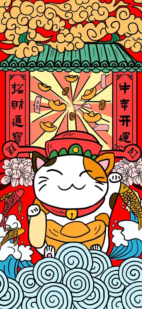 牛年开运招财猫手机壁纸