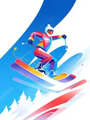 冬季户外运动抽象几何冬季运动人物插图滑雪和滑冰活动插画