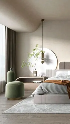 简约温馨的卧室分享横梁弧形吊顶处理