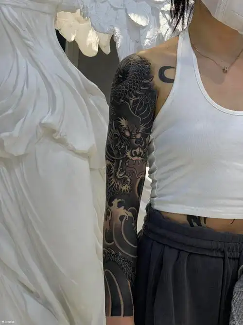 龙花臂_纹身图案手稿图片_三木的纹身作品集