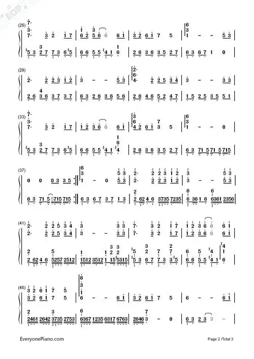 烟花易冷双手简谱预览