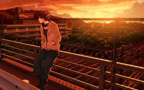 夕阳下的男生唯美动漫壁纸