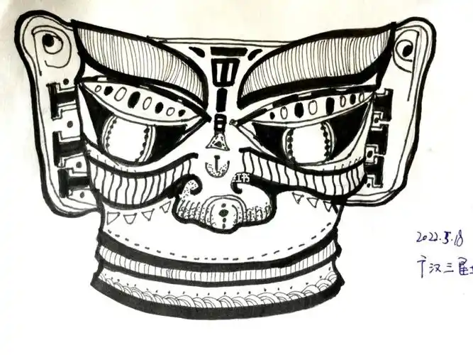 青铜面具黑白装饰画