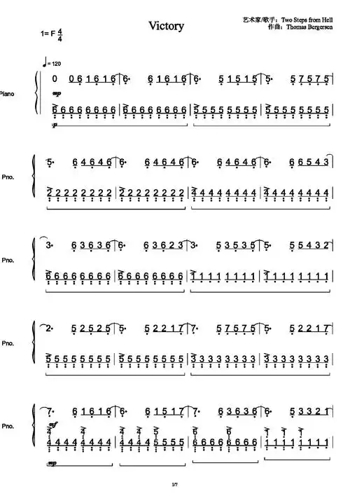 victory高清完整钢琴谱带指法