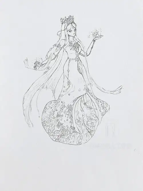 手绘画画叶罗丽冰公主线稿