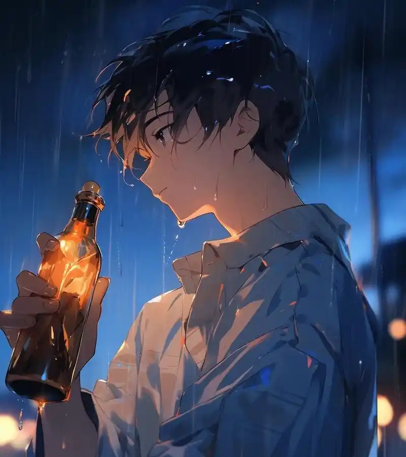 简约男生头像 i 喝着喝着就哭了 愈系男头,蓝色系,治愈系, 关键词:at