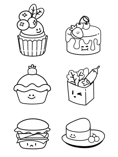 可爱美食手账素材73原创简笔画插画上色