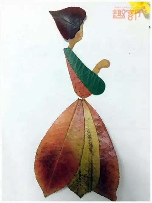 树叶贴画人物图片美女